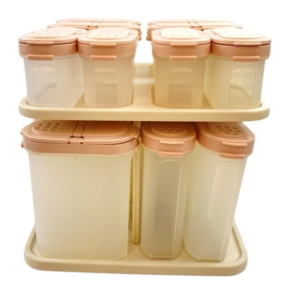 Vtg Tupperware Modular Mates Carousel Spice Rack 16 Containers Pink Top Complete - Picture 2 of 5